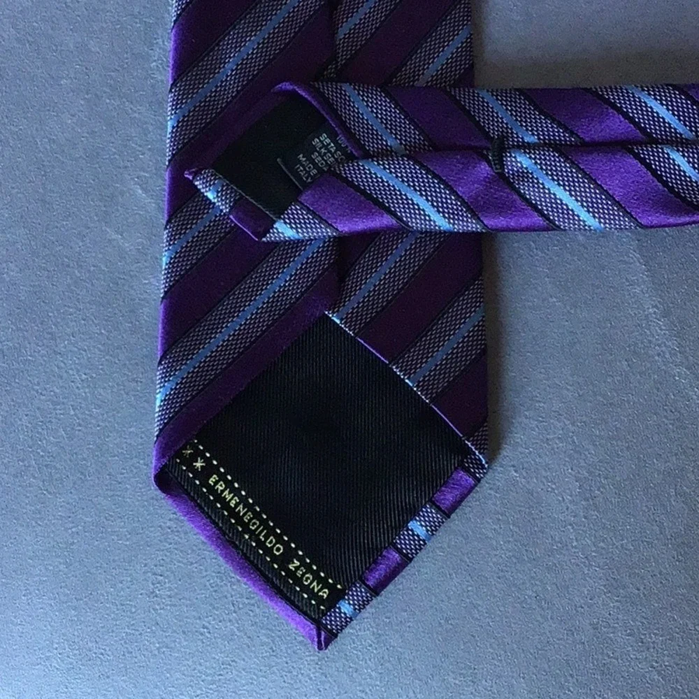 Ermenegildo Zegna Silk‎ Tie Mens OS Purple Excellent Striped Made in Italy